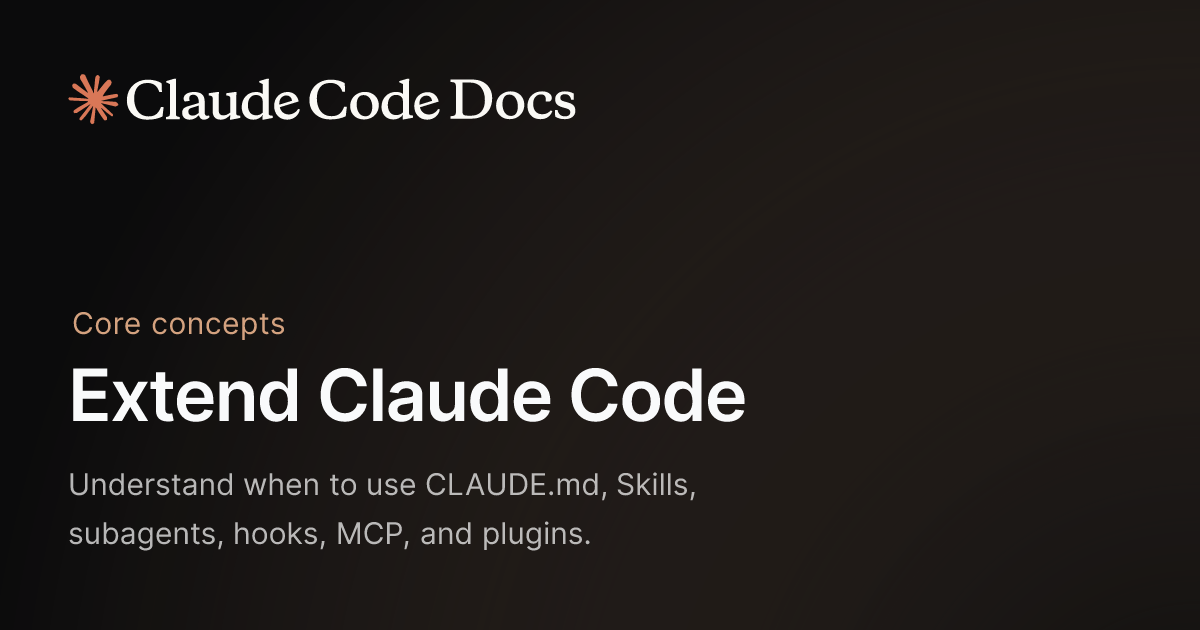 Claude Code documentation graphic about extending a coding-agent workflow with project context, skills, and tools.