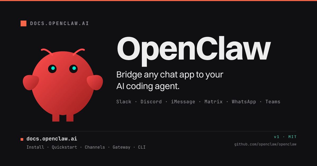 OpenClaw documentation cover image for a self-hosted personal AI agent gateway.